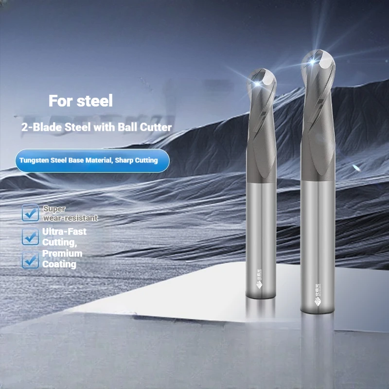 HRC66 HRC70 2 Flute U Groove Coated Ball End Mill Tungsten Carbide CNC Milling Tool For Stainless Steel Metal Machining R0.5 6 8