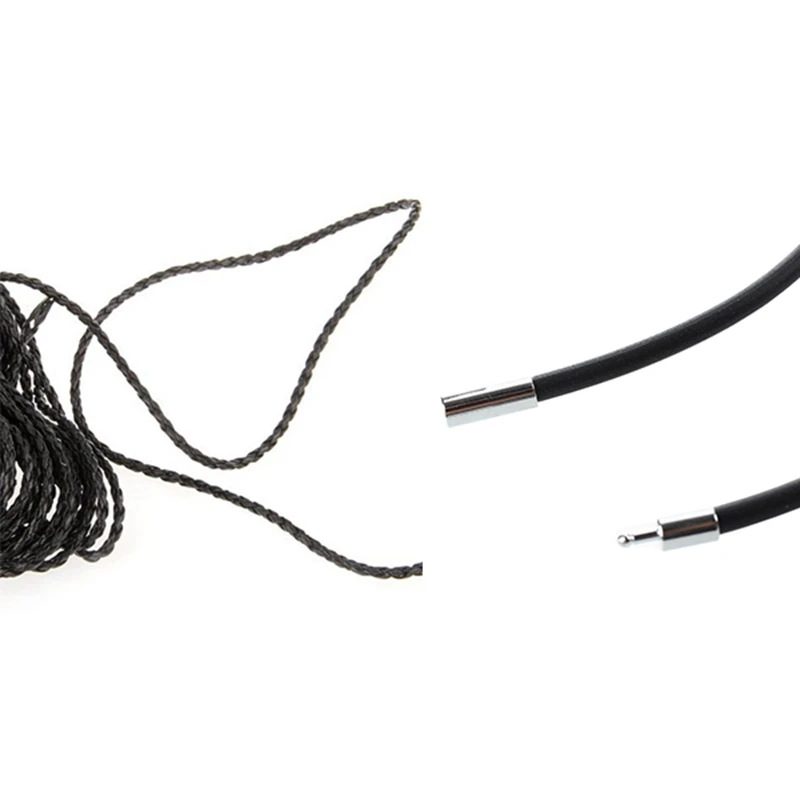 9M Preto Trançado Couro Colar Cord String DIY 3Mm HOT Com 3Mm Colar De Cordão De Borracha Preta-24 Polegada