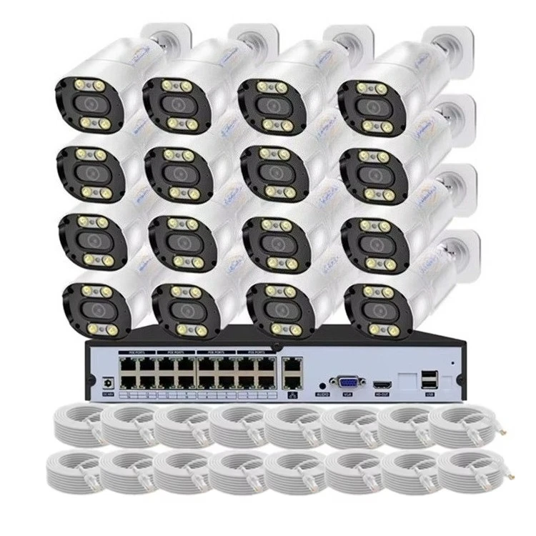 

16CH 4MP Metal IP Bullet Outdoor Security Camera System Audio Recording Color Night Vision NVR for Surveillance