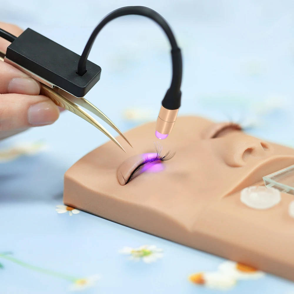 Pinky Leem Factory Beauty Narzędzie do Makijażu Sztuczne Rzęsy Ręczna Fioletowa Lampa UV do Rzęs z Klipsem do Pęsety