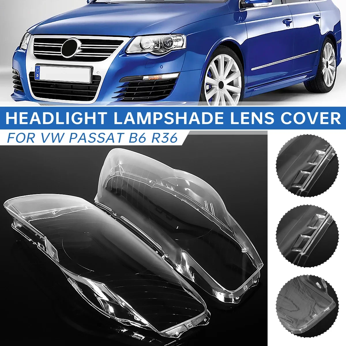 Pair Car Front Headlamps Transparent Lampshades Lamp Shell Headlights Shell Cover For VW Passat B6 R36 2006 2007 2008 2009-2011