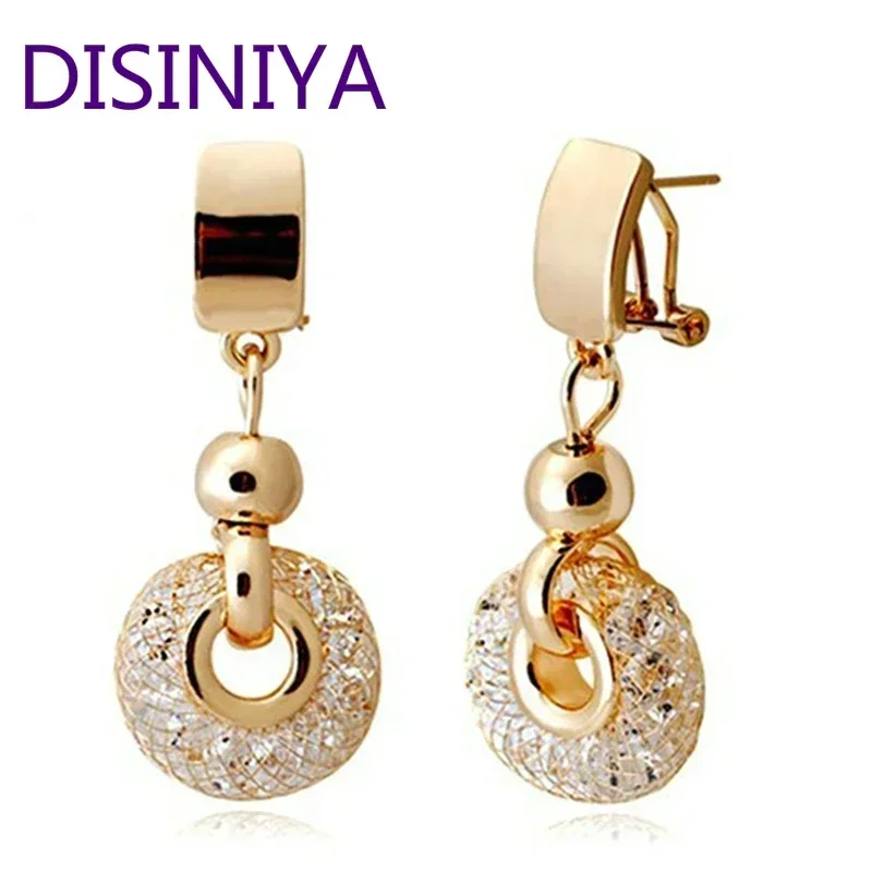 New Luxury 18K Gold-Plated Rose Gold Pendant Earrings Champagne Silk Zircon Crystal Women's Wedding Fashion Jewelry Yie198