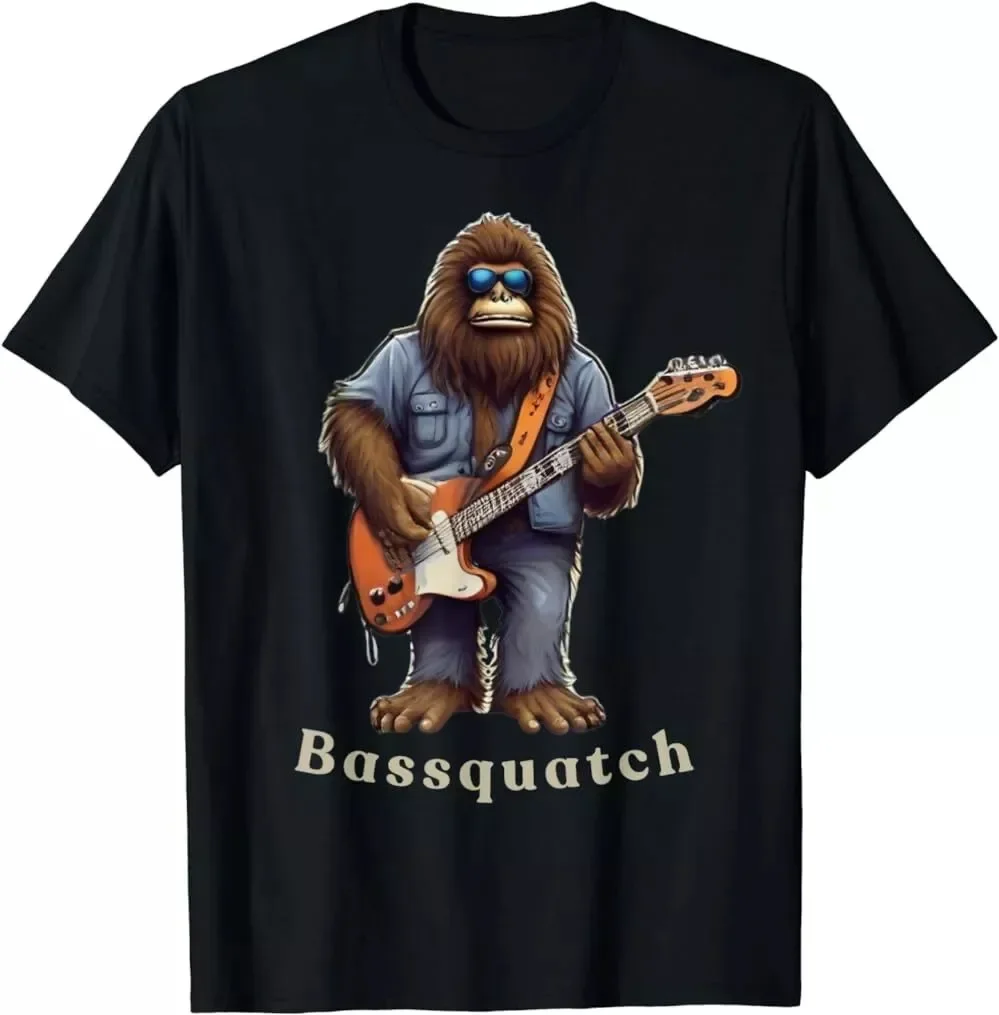 Funny Bassquatch Bigfoot Playing Bass Guitar Gift Unisex T-shirt S-5XL