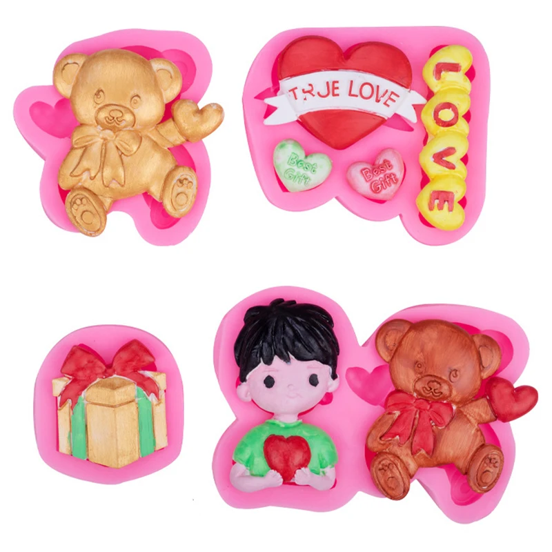 3D Bear Silicone Molds Love Heart Fondant Cake Decorating Tools DIY Cupcake Topper Chocolate Candy Resin Clay Mould