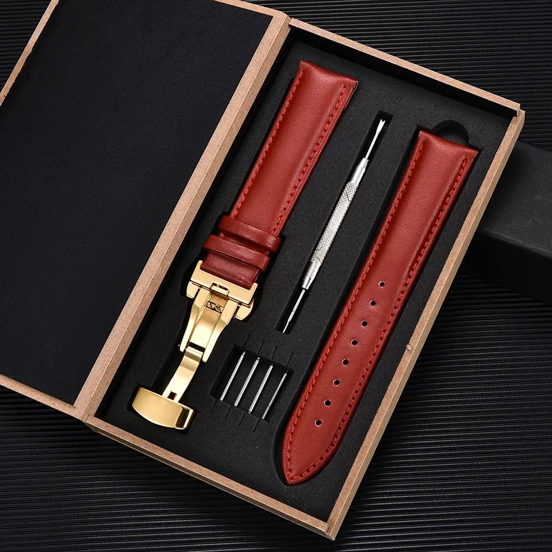 Soft Calfskin Casual Men\'s and Women\'s Butterfly Buckle Strap 18mm 20mm 22mm 24mm with Gift Box Packaging Replacement Bracelet