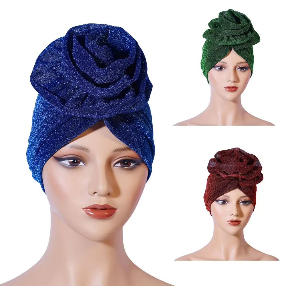 Afrikanische Turban-Kappen aus roher Seide, große Rose, atmungsaktiv, nigerianische Hochzeit, Geles-Kopfbedeckung, leichte Kopfbedeckung, Party-Kopfbedeckung