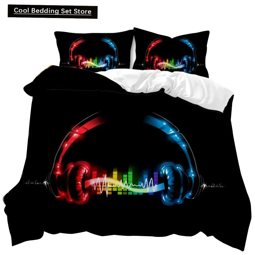 

Music Duvet Cover Set Cool Colorful Headset Bedding Set Kids Boys Girls Bedding Set Music Queen King Size Polyester Qulit Cover