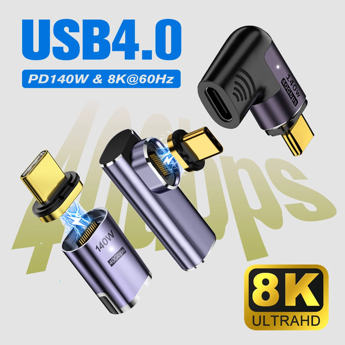 

USB4.0 Magnetic Adapter Thunderbolt3 40Gbps USB C Male to Female 140W Fast Charging Magnet Converter 8K@60Hz USB C Data Adapter
