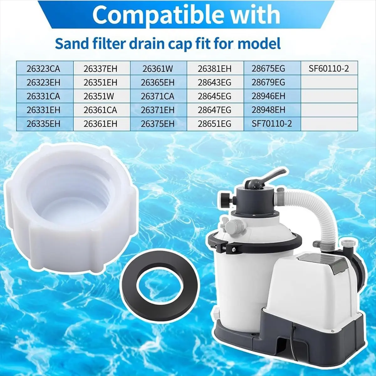 Sand Filter Drain Plug Replacement Valve Cap with O-Ring for 11456 Sand Filter Pump Pool Valve Parts-A49I - view 4
