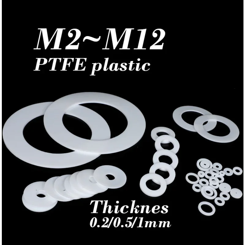 50~200 Pcs White PEFE Flat Washers M2 M2.5 M3 M4 M5 M6 M8 M10 M12 Plastic Spacer Insulation Waterproof Sealing Hard Gasket