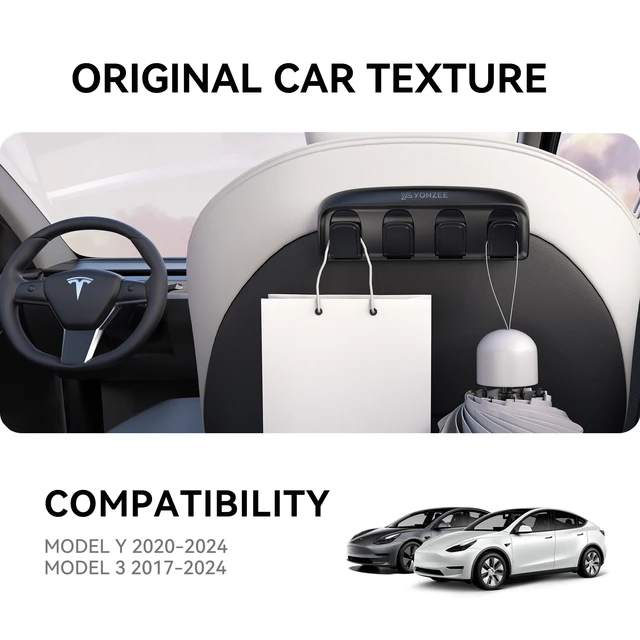 YZ składane ukryte haki dla Tesla Model 3 Y Highland Juniper 2021-2025 tylne siedzenie akcesoria do wnętrz samochodowych 4-Pack Mult