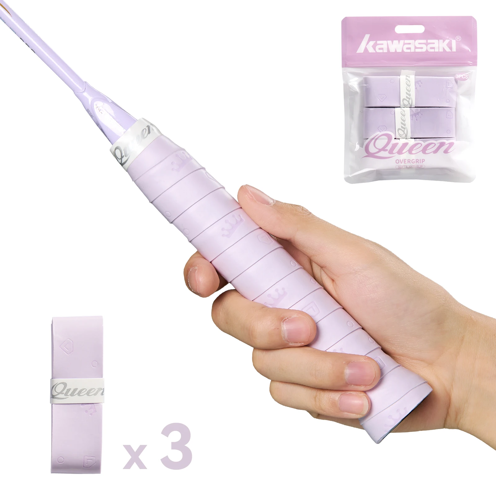 Kawasaki overgrips padel Comfortabele damestennisgrip Queen Q5 3 stks / zak Badminton Tennisaccessoires