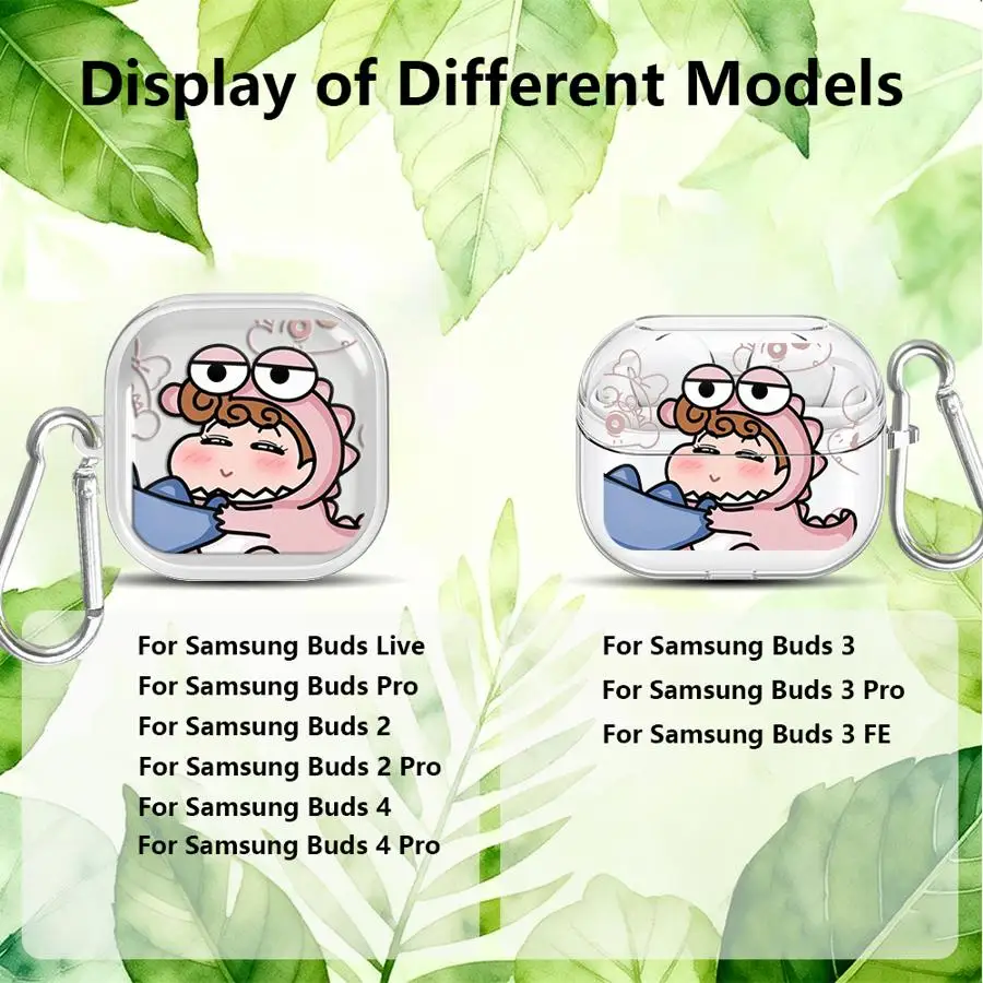 Clear Earphone Cases Cover With Hook Case For Samsung Galaxy Buds 2Pro 3 FE Live 3Pro 2 4 Pro 4Pro Cartoon Crayons Shinchan