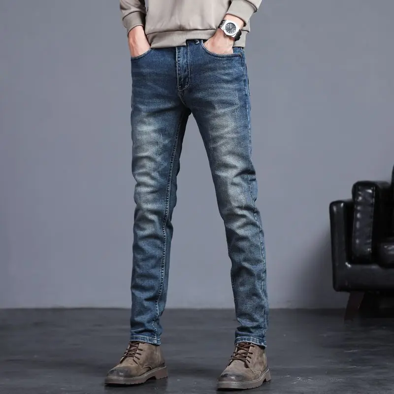 

Designer Clothes Korean Style Clothes Cowboy Pants Men's Slim Vintage Denim Jeans Casual Solid Jeans for Men Business Trousers