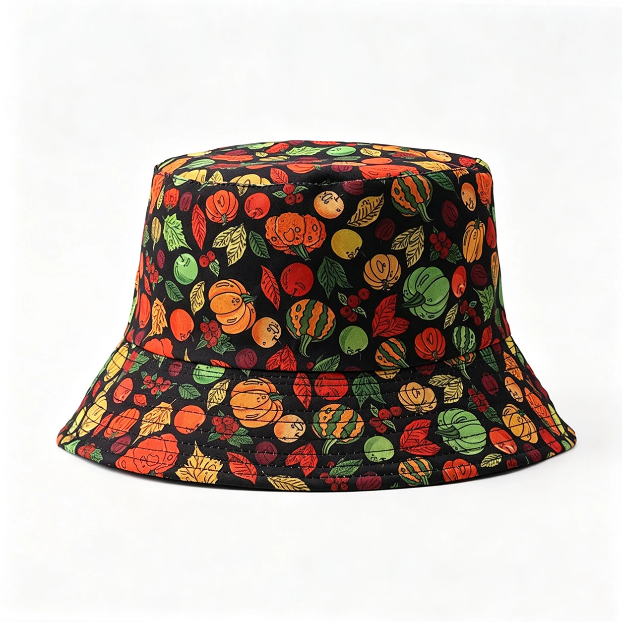 Autumn pumpkin fruit printed fisherman hat, colorful harvest pattern casual basin hat, neutral Thanksgiving party hat