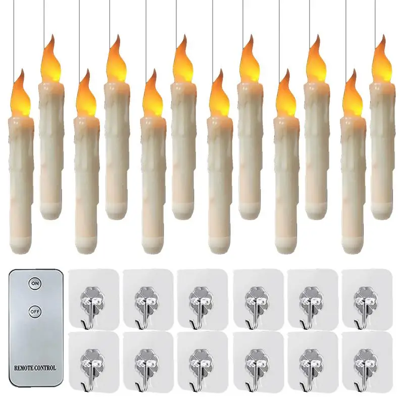 

Batteries Operated Floating Candles 12X Flameless Flickering LED Taper Candle With Remote Battery Operated Candlesticks For