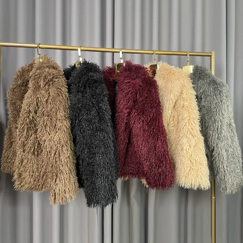 Winter fashion warm women's eco-friendly fur coat fake fur Mongolian sheepskin coat silk lining style can be customized