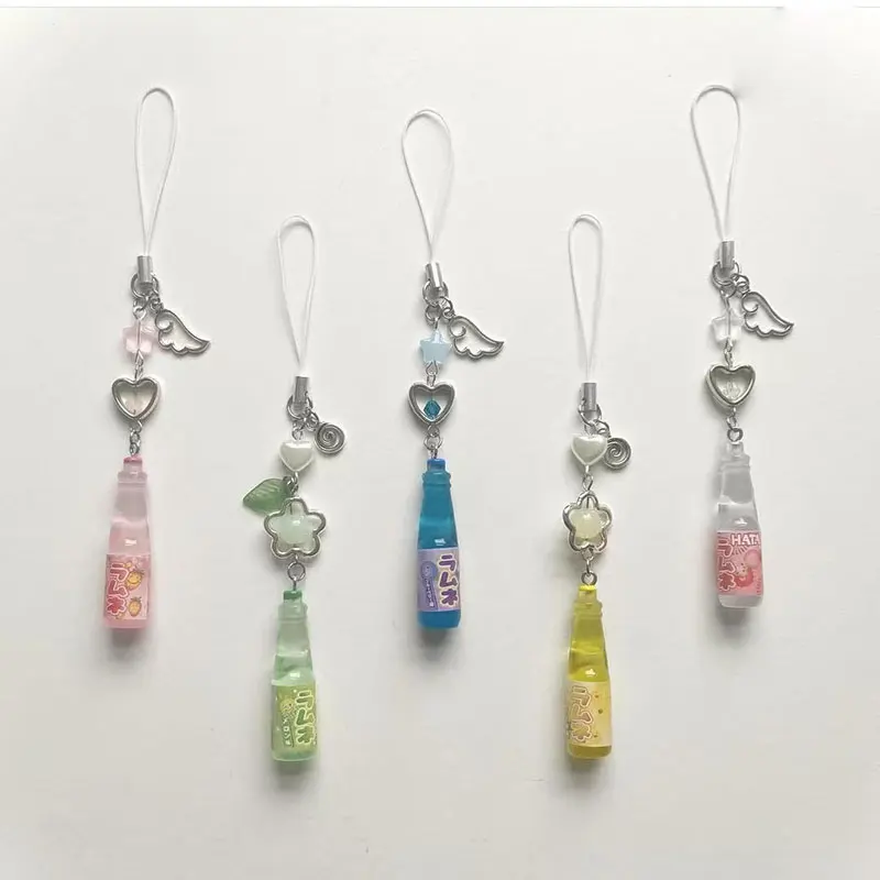 Amuletos para teléfono o llavero con forma de botella de soda ramune hechos a mano, regalo