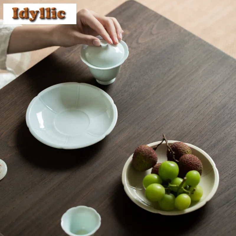 ضبابي الأزرق وعاء تحمل حامل زن Teaware صينية الجافة فقاعة الجدول صينية الشاي الوقايات الصينية الشاي أدوات المائدة الفاكهة طبق للوجبات الخفيفة الحرفية