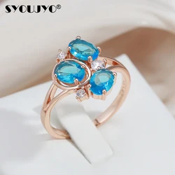 SYOUJYO Vintage Blue Natural Zircon Women's Ring Elegant Rose Gold Color Copper Jewelry Gifts Fashion Girl Accessories