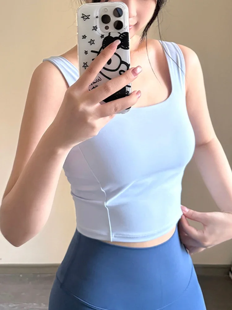 

Women Sport Vest Charming Square Collar Fixation Cups Activewear Crop Top Fitness Running Yoga Bras