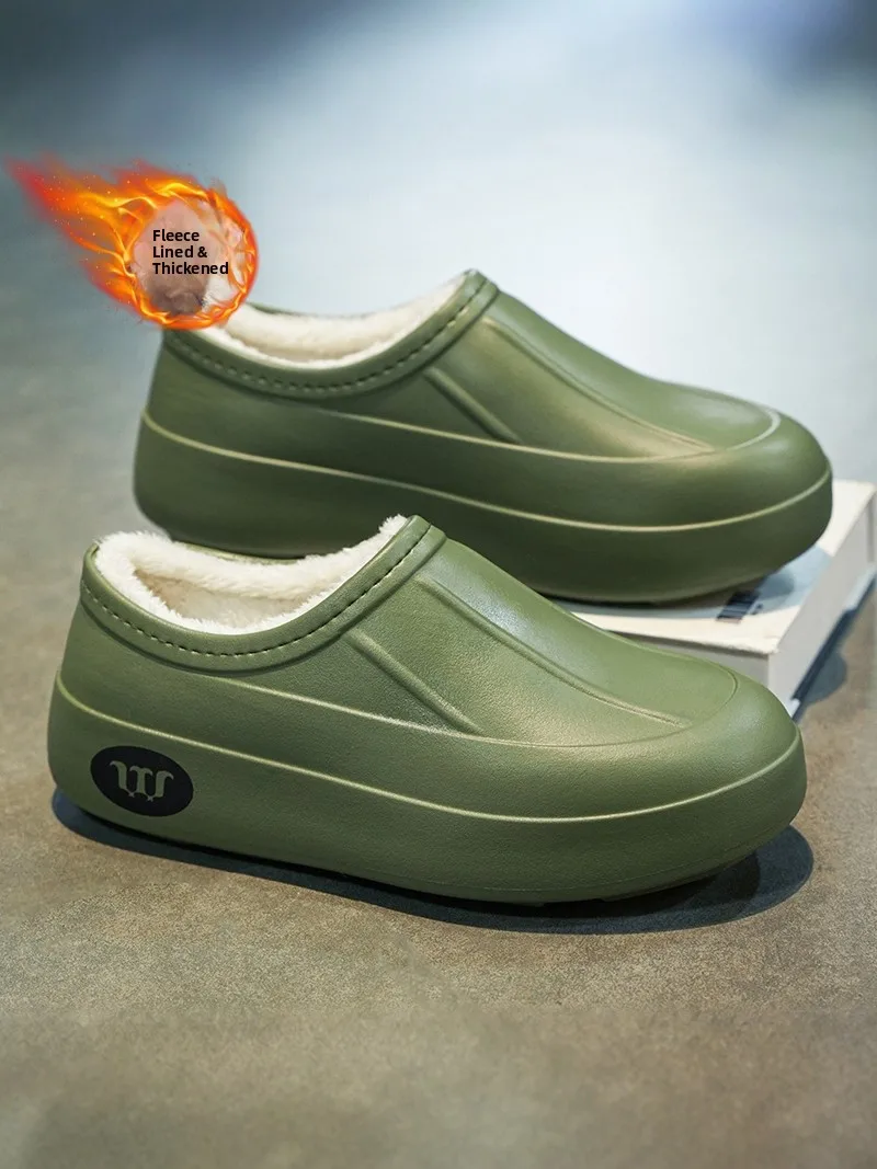 Men's Cotton Slippers Winter Warm Waterproof Non-slip Outdoor Casual Home Full Cover Cotton Shoes Fleece-lined Leisure Shoes