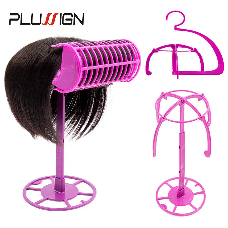 Plussign Plastic Hanging Wig Stand For Wigs And Hats Foldable Wig Head Stand For Travel Salon Display Wig Stands For Drying Hair