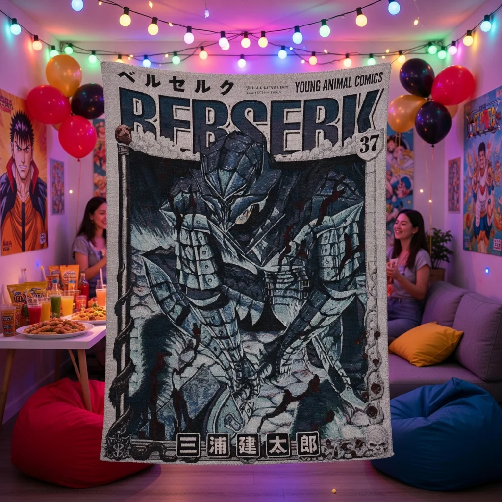 Berserk Guts Berserker Armor Tapestry, Kentaro Miura Manga Art, Soft Wall Hanging & Decorative Blanket for Home