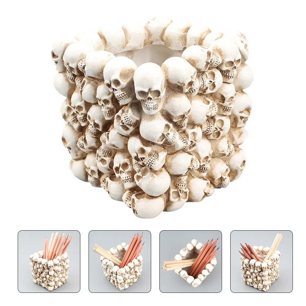 

Skull Pen Holder Premium Desktop Decoration Brush Pot For Makeup Tools Pencil Storage Organizer Stationery Container