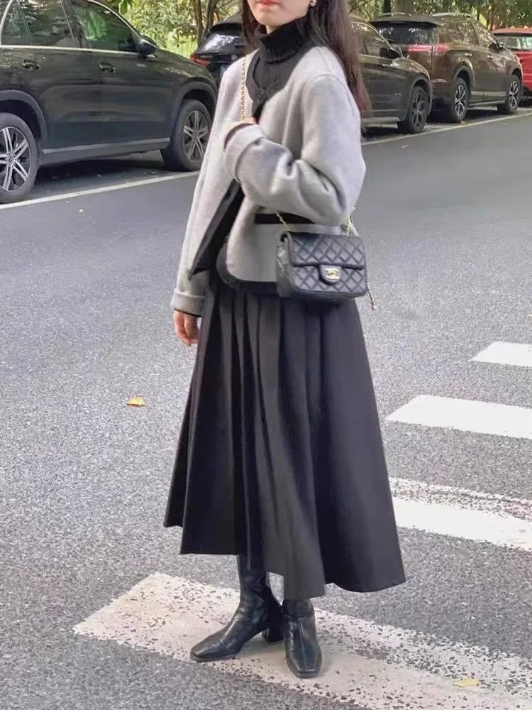 Autumn and Winter Outfit French High-end Korean-style Woolen Coat Skirt Two-piece Suit for Women Female Office Lady Fashionable