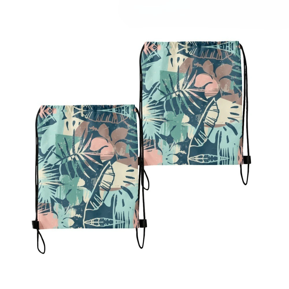 

2PCS Tropical Palm Tree Leaves Printed Drawstring Bags Hiking Outdoor Oxford Beach Travel Storage ​Trendy Streetwear Bags