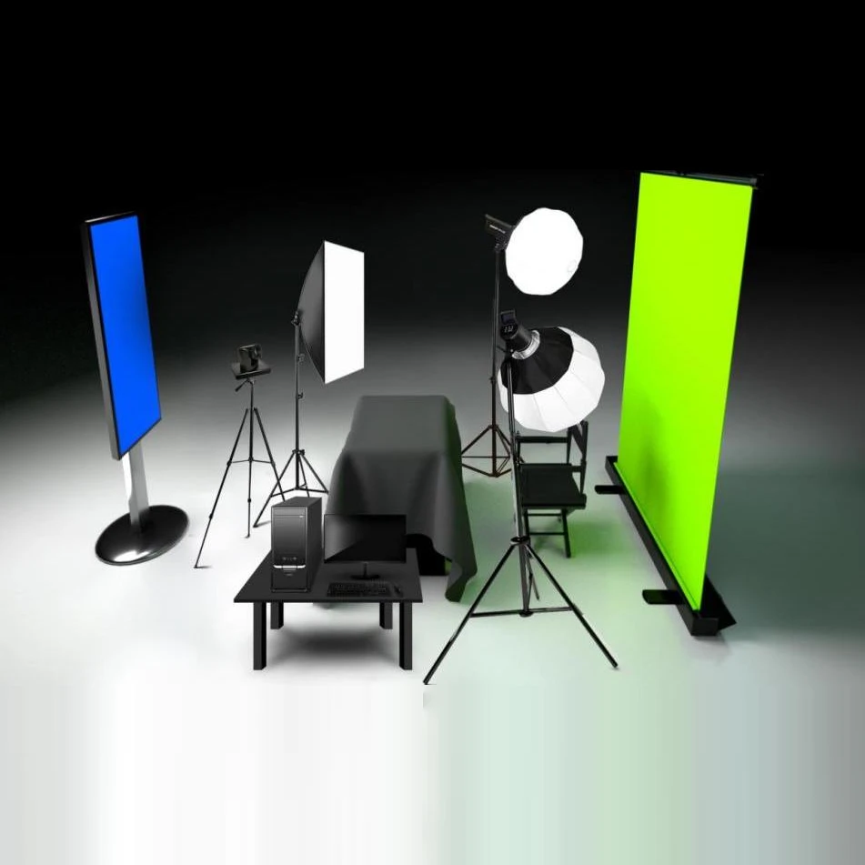 Photo Studio Soft Box Backdrop Umbrella Lighting Kit Foldable Studio Microphone Set Green Screen With Stand And Light