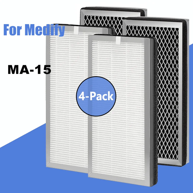 Air Purifier True HEPA H13 and Activated Carbon 15 Replacement Filter for Medify MA15 | 4-Pack