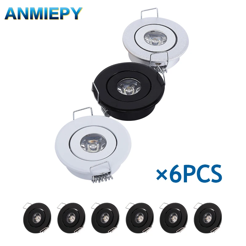 6pc 1W 3W Mini led Downlight Cabinet Recessed Spot light led Driver Pure Nature Warm white and White Silver Black body AC85-265V