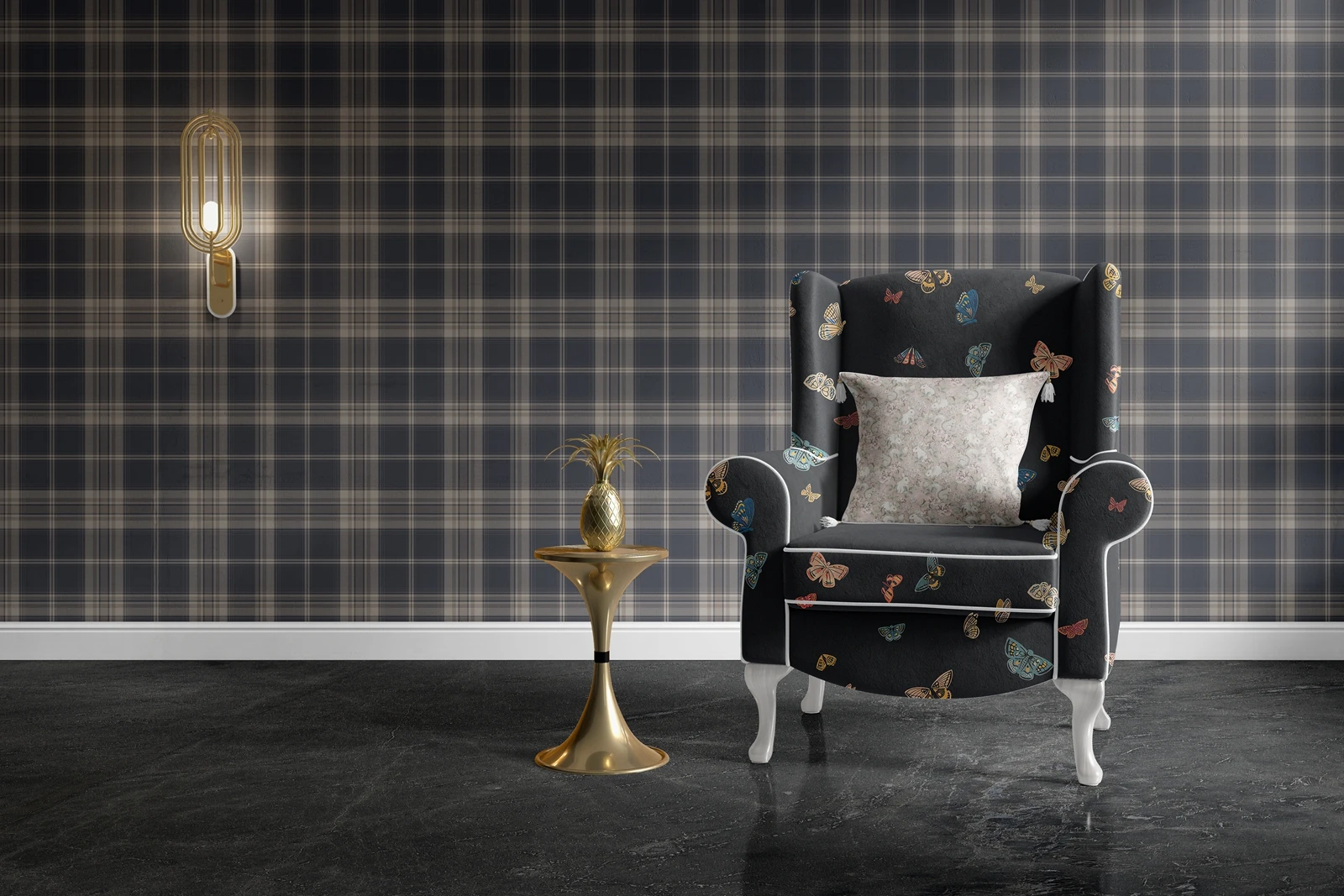 Tradycyjna tapeta ścienna w kratę, ciemnoniebieska tapeta w kratę z beżowymi akcentami, samoprzylepna tapeta ścienna do łazienki, 50 cm * 300 cm