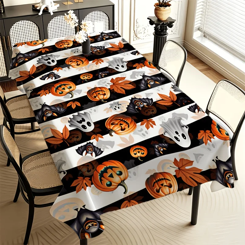 One Halloween-themed tablecloth with a pumpkin, ghost face, bat and leaf decorations, made of polyester rectangle tableclothzyc