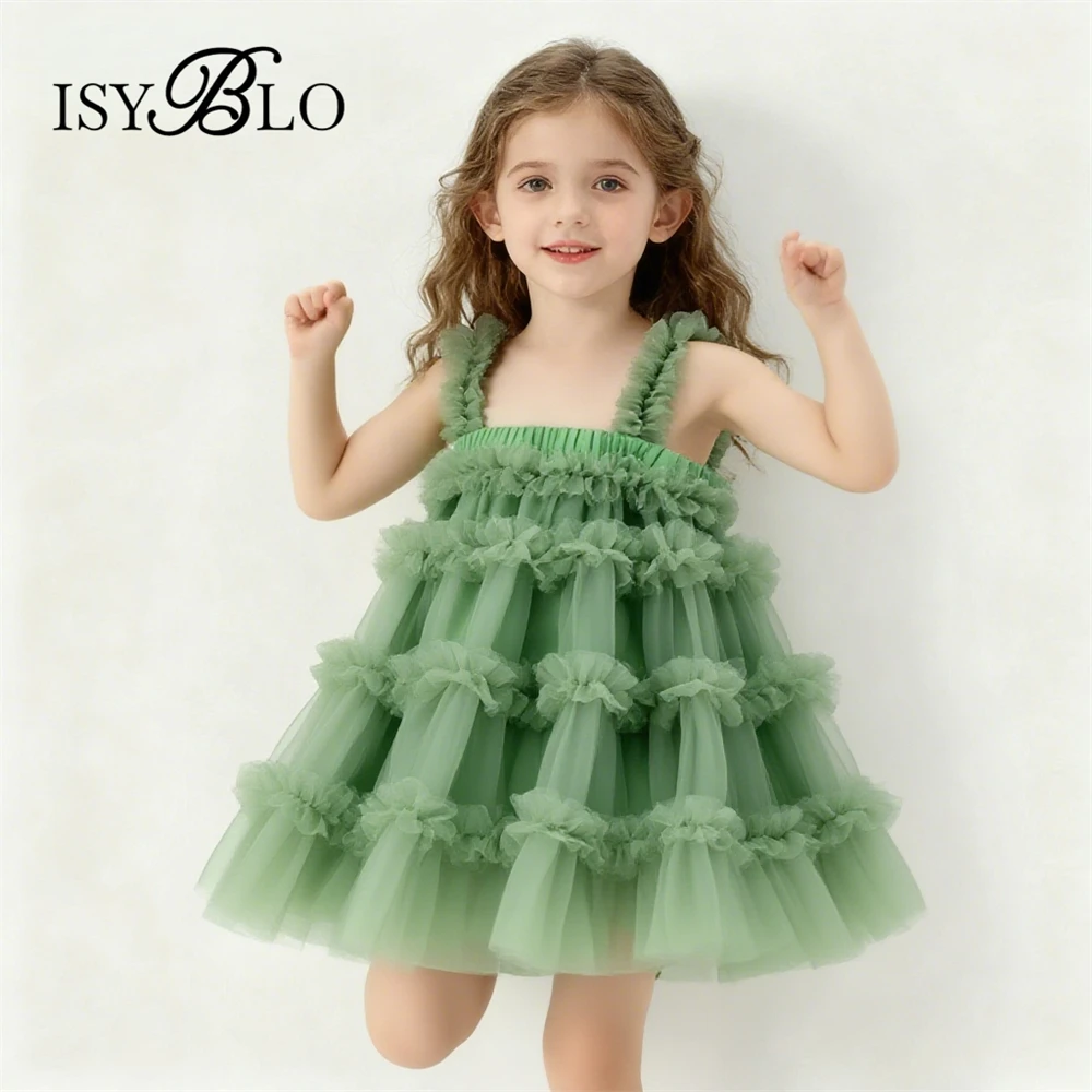 Ruffles Dress for Chidren Sweet Dresses Tank Sleeves Tutu Party Dress Above Knee Birthday Gift for Girls