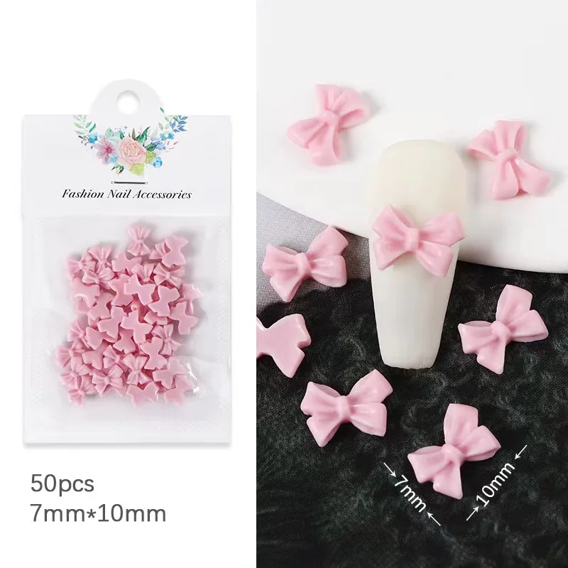 Mini lazo para decoración de uñas, accesorios de resina para manicura en 3D, en colores pastel, rosa, negro y blanco, 50 piezas