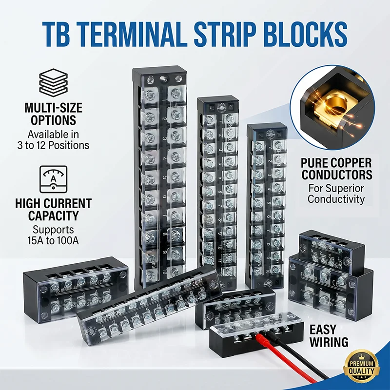 TB1503 TB2503 TB4512 Screw Terminal Block Barrier Strip 15A 25A 45A Wire Connector with Flame Retardant PC Cover for DIN Rail