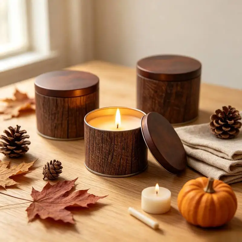 5Pcs Empty Maple Leaf Candle Jars, Red Wood Grain Candle Containers, DIY Candle Making Supplies for Home Table Holiday Decor