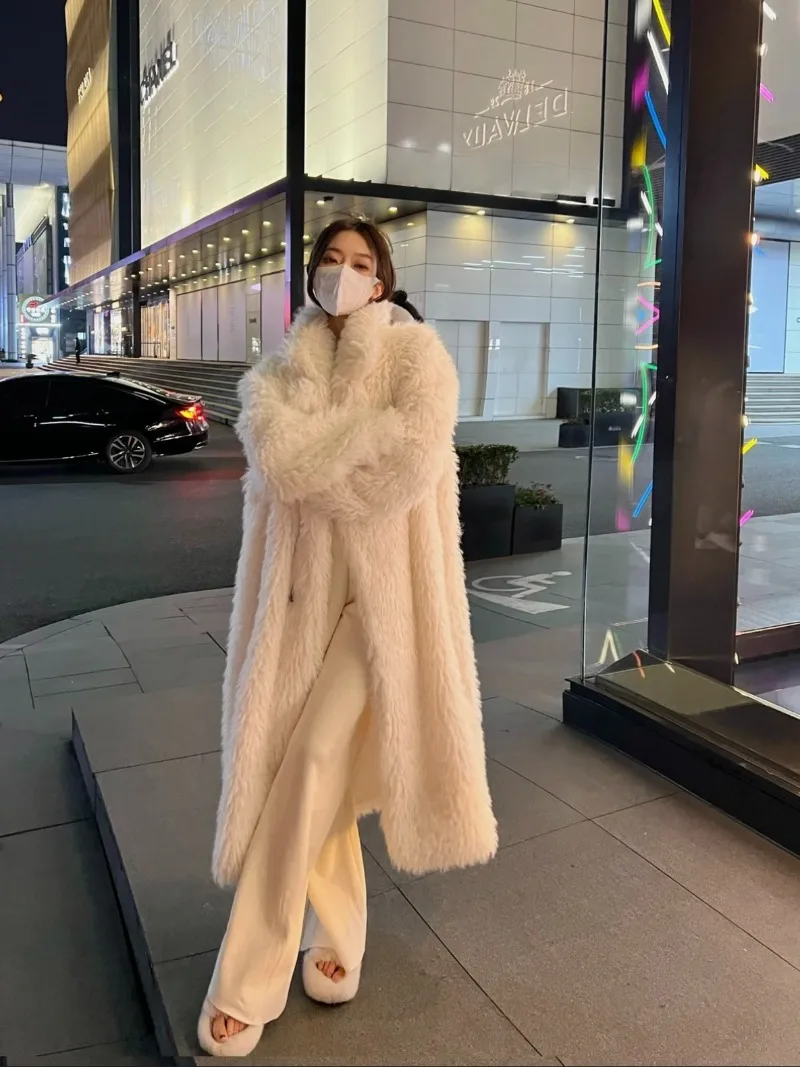 MiiiiX High-end Double Breasted Coat Winter Imitation Fox Fur Mid-length Jacket Loose Thicken Warm Outerwear Women's Clothes