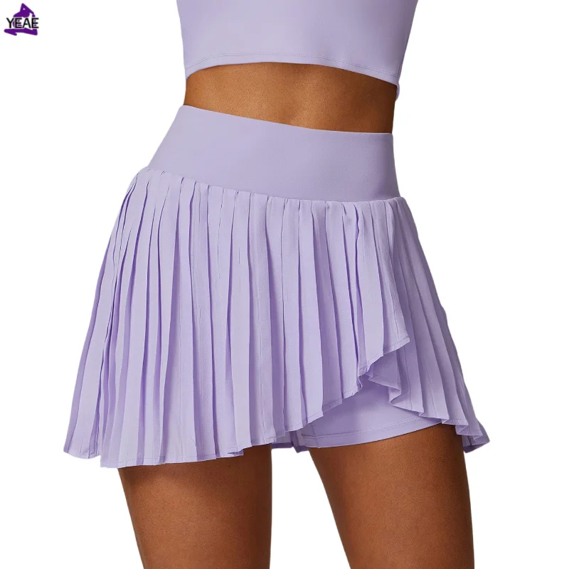 

YEAE Pleated Sports Skirt Golf Tennis Skirts With Pocket Running Fitness Pantskirt Women High Waist Safety Shorts Yoga Skorts