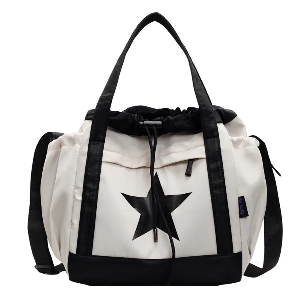 

Nylon Large Capacity Shoulder Bag Five-pointed Star Korean Style Star Tote Bag Drawstring Street Wear Y2K Crossbody Bag Women