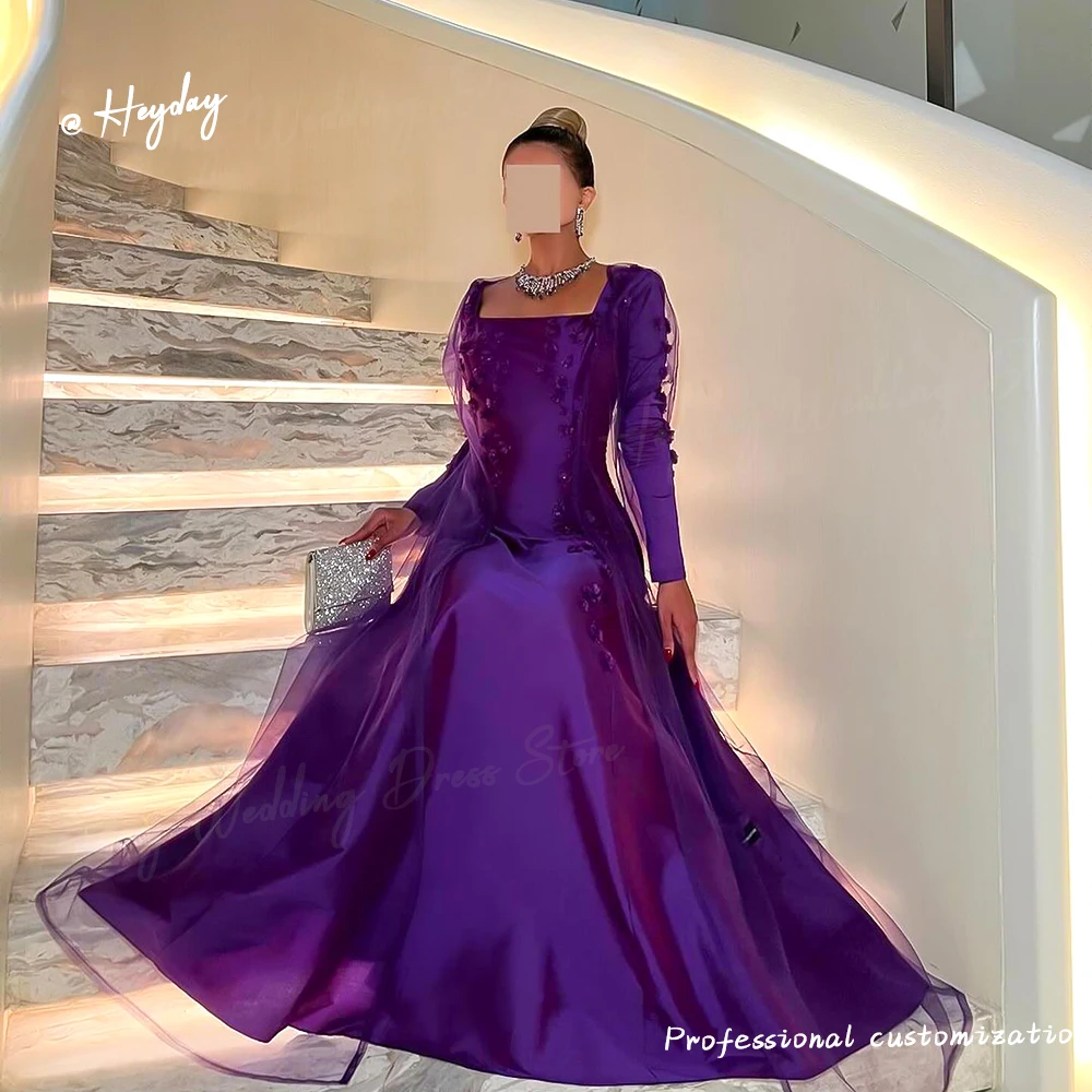 Heyday Square Collar Saudi For Women Appliques Royal Mermaid Prom Gown Floor Length Flowers Elegant evening dresses luxury 2024