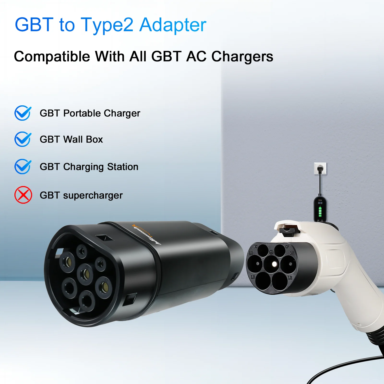 GUWIEYG GBT to Type2 EV Charger Adapter Fit for IEC62196 Standard Car GBT to Type2 Adapter Compatbile with GBT Portable Charger