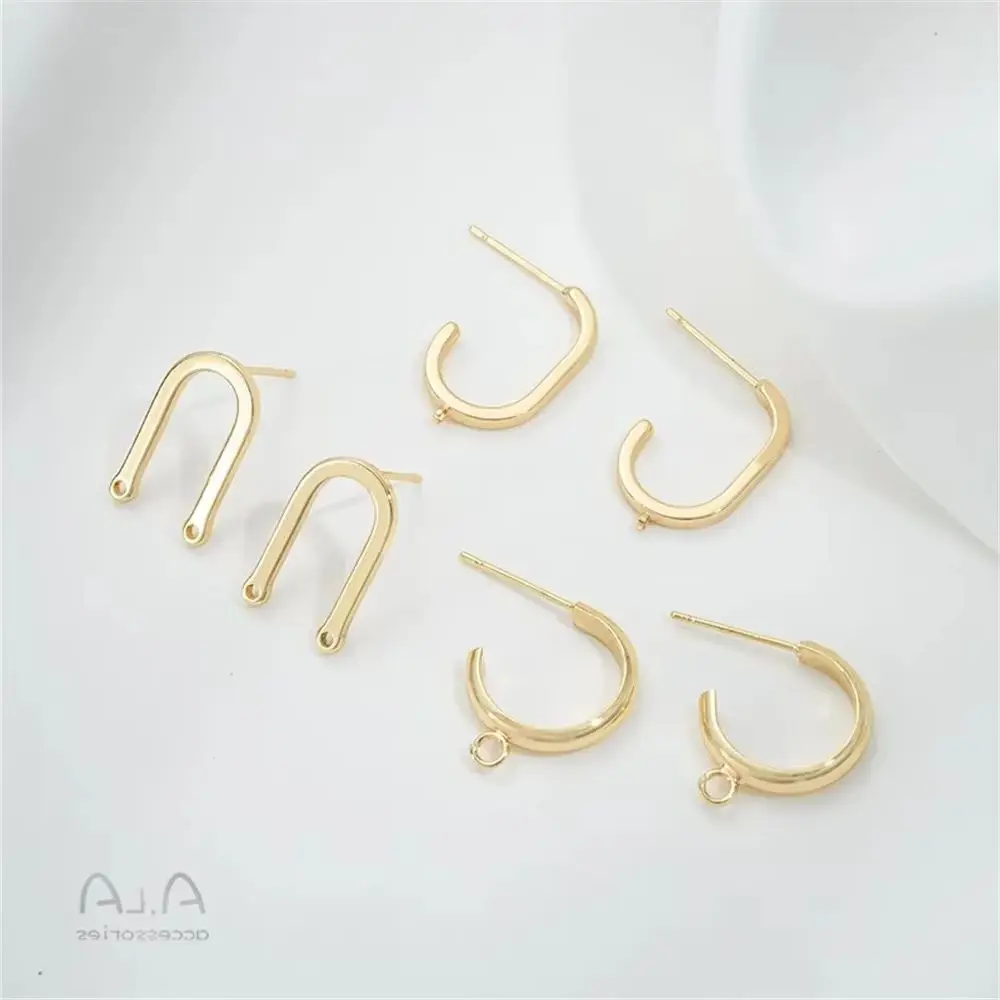 

14K Gold Geometric U-shaped Double Hanging C-shaped with Hanging Studs DIY Handmade Silver Needle Earrings Accessories Material