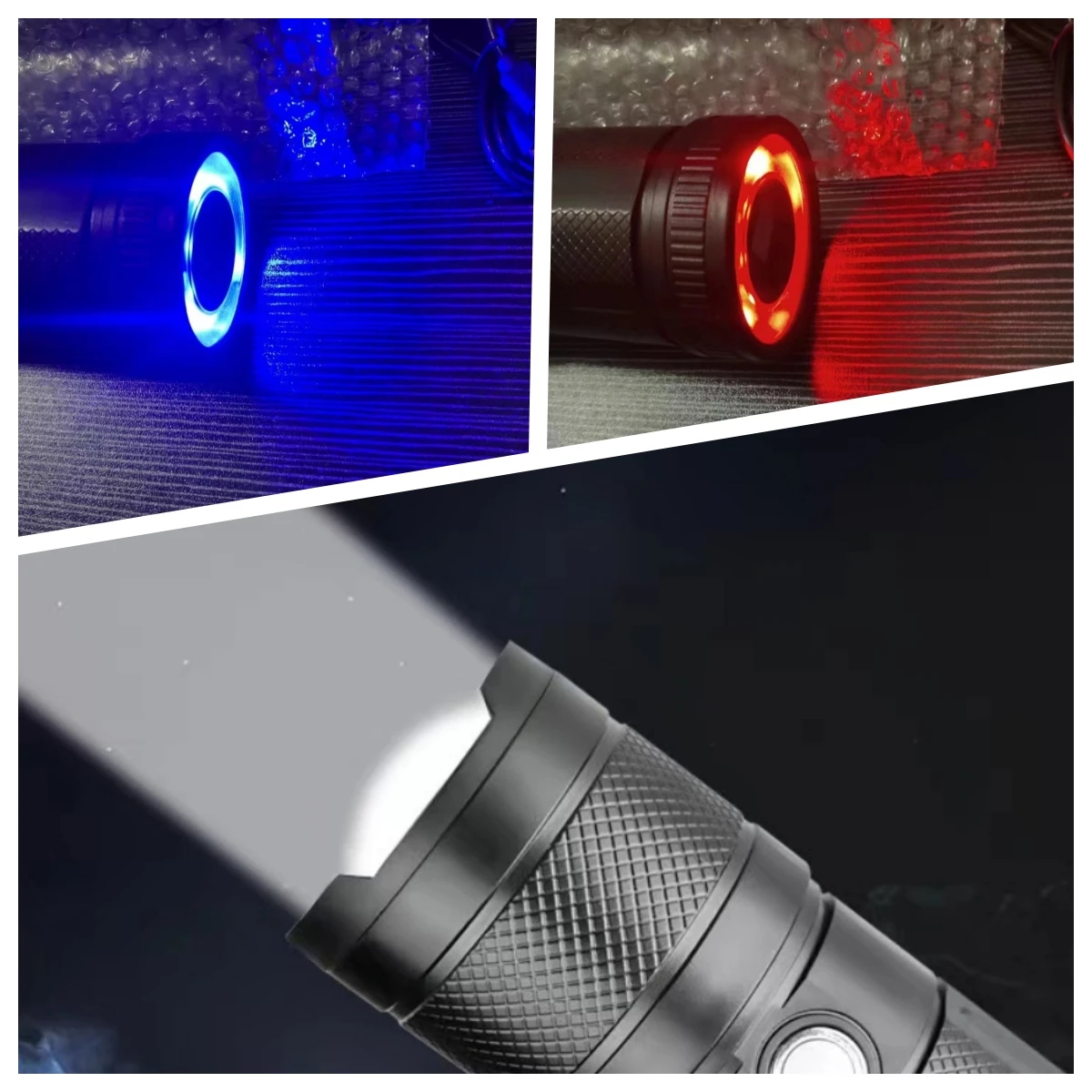 

Super Bright Led 3 Colors light Flashlight Rechargeable Zoomable Torch Work Light Spotlight Floodling Lantern