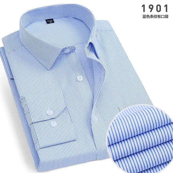New  Formal Fashion Social Long Sleeved Business Work Plus Size Mens Striped Dress Shirts Smart Casual Shirt SIZE 47 48