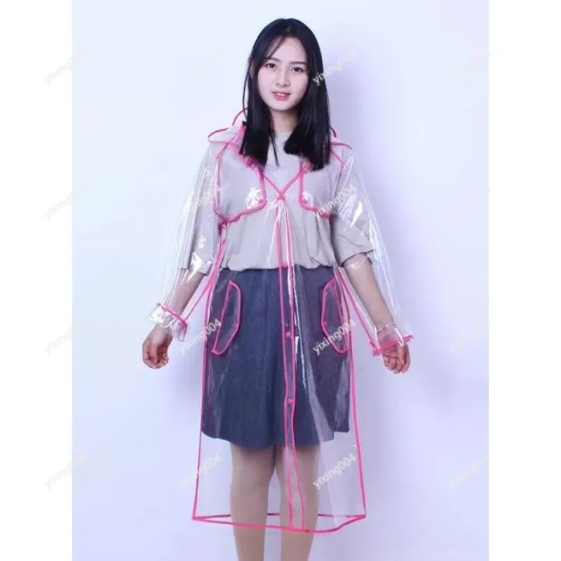EVA Transparent Hooded Raincoat, Unisex Long Poncho for Adult Student Outdoor Hiking Cycling