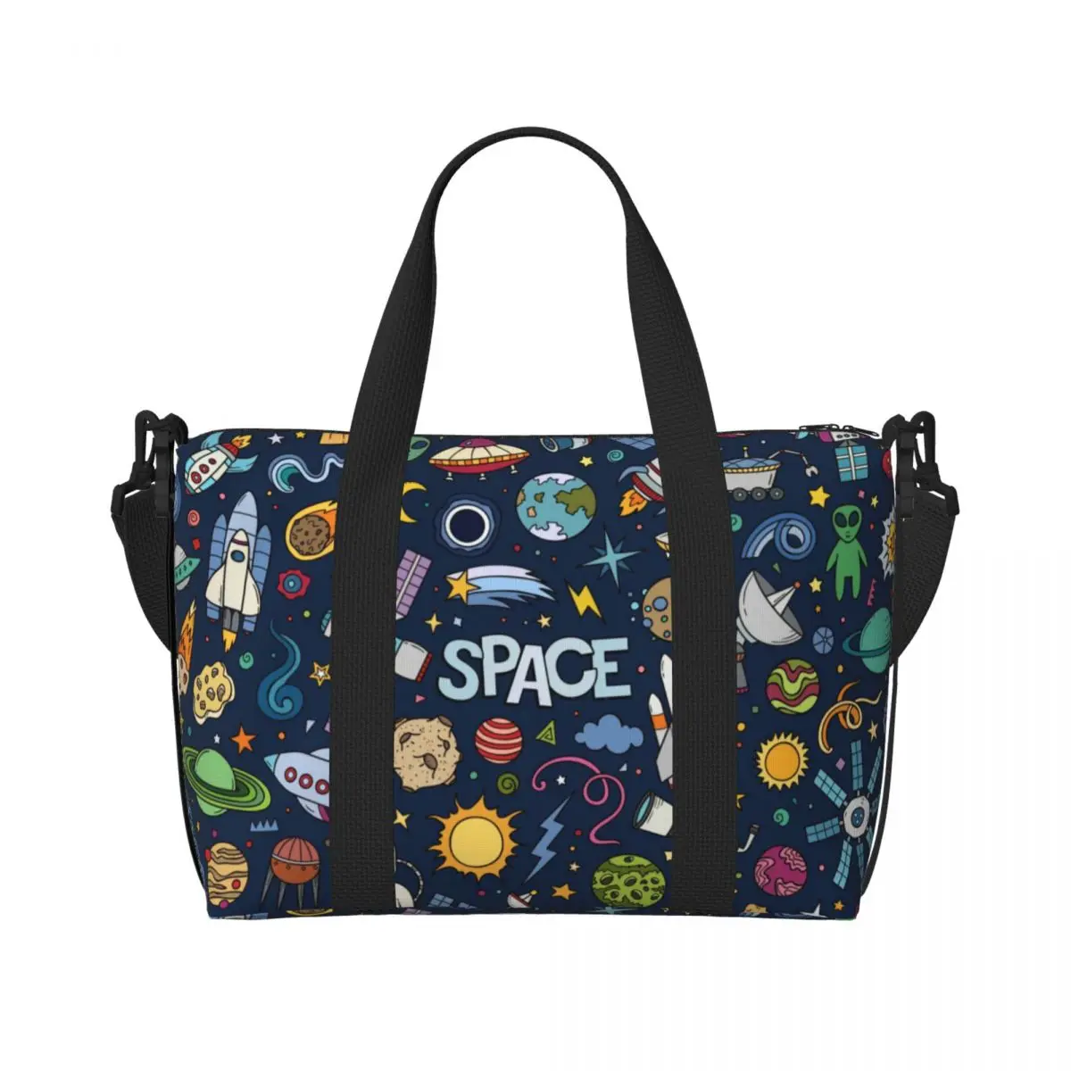 Custom Space Universe Sun Planet Beach Tote Bag for Women Extra Large Gym Carry On Astronaut Spaceship Travel Shopping Bags